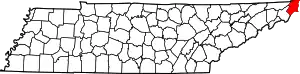 Map of Tennessee highlighting Johnson County