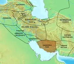 Map of the Salghurids in 1180 CE.