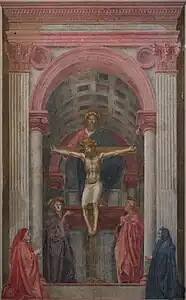 The Holy Trinity (upper part) by Masaccio (1425–1427) used Brunelleschi's system of perspective
