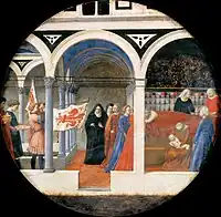 Masaccio, visits after birth, c. 1420, diameter: 56.5&nbsp;cm (22.2&nbsp;in)