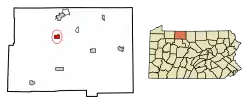Location of Lewis Run in McKean County, Pennsylvania.
