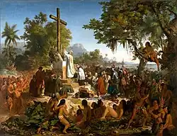 photo of painting by Victor Meirelles depicting the first mass given in Brazil