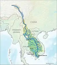 The Mekong is a trans-boundary river, originating in the Tibetan Plateau. Its upper tributary river systems (e.g. ngom chu&nbsp;[zh]) are restricted to narrow gorges, but the tributaries that feed its lower reaches (e.g. the Mun River) cover larger areas.