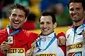 The winners in the pole vault (from left) Björn Otto, Renaud Lavillenie and Brad Walker.