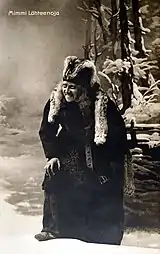 Actress Mimmi Lähteenoja&nbsp;[fi] as Louhi in the National Theatre play Pohjolan häät (The Wedding at Pohjola) on the day the theatre opened, April 9 1902