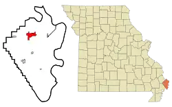 Location in Mississippi County and the state of Missouri