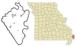Location in Mississippi County and the state of Missouri