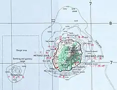 Map of Miyake-jima,with Ōnoharajima west south-west of it