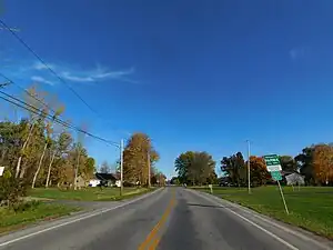 Monroe County Route 185 (Parma Center Road) eastbound entering the town of Parma.