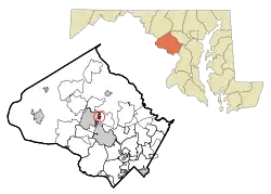 Location of Washington Grove in Montgomery County and Maryland