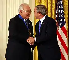 Momaday receiving the National Medal of Arts from George W. Bush, 2007