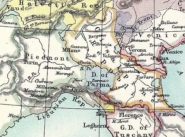 1799: sister republics in northern Italy. Piedmontese Republic