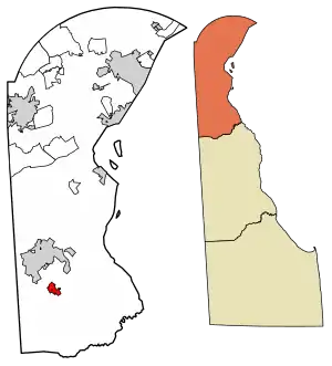 Location of Townsend in New Castle County, Delaware.
