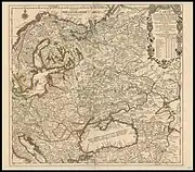 Map of northern, central and eastern Europe in 1737 with Lithuania proper (Lithuanie Particuliere)