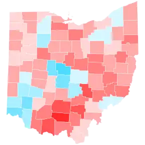 Trend (shift relative to state) in each Ohio county from 2016-2020
