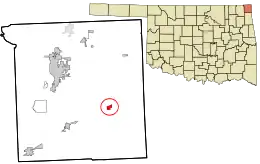 Location within Ottawa County and the state of Oklahoma