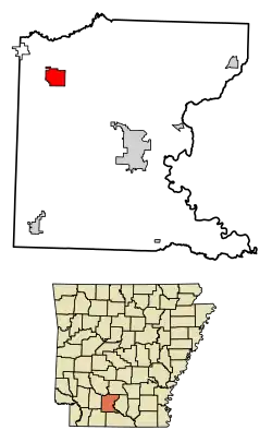 Location of Chidester in Ouachita County, Arkansas.
