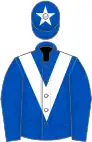 Royal blue, white chevron, royal blue cap, white star