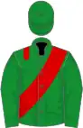 GREEN, red epaulettes, green cap, red sash