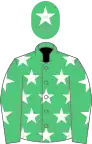 Emerald green, white stars, emerald green cap, white star