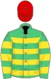 EMERALD GREEN & yellow HOOPED, Red cap