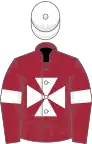 Maroon, white maltese cross and armlets, white cap