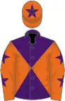 Purple and orange diabolo, orange sleeves, purple stars, orange cap, purple star