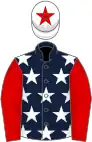 Dark blue, white stars, red sleeves, white cap, red star
