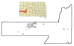 Location in Pennington County and the state of South Dakota
