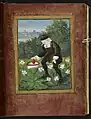 Miniature from the Petit Livre d'Amour (c. 1500), showing the author Pierre Sala&nbsp;[fr] depositing his heart in a marguerite flower (symbolizing his mistress, who was called Marguerite). Also worth mentioning is the miniature on fol. 13r, showing two women catching winged hearts in a net.