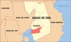 Map of Davao de Oro with Mabini highlighted