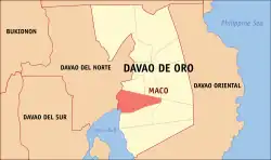 Map of Davao de Oro with Maco highlighted