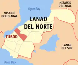 Map of Lanao del Norte with Tubod highlighted