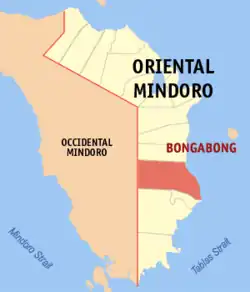 Map of Oriental Mindoro with Bongabong highlighted