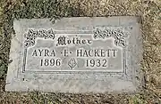 Grave-site of Ayra E. Hackett (1896–1932).