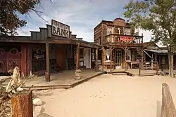 Saloon, bank, bath house and livery stables on Mane Street, Pioneertown, CA