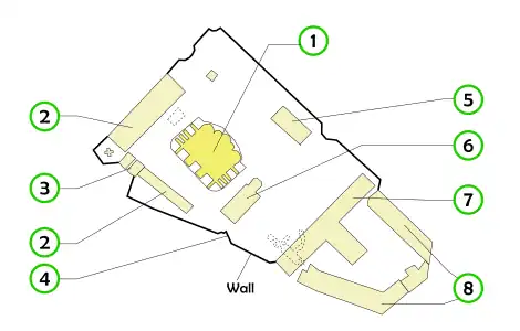 Layout of the monastery with a legend for all the buildings in the complex