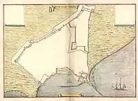 Leonardo de Ferrari's plan of the Portuguese fortifications at Tangier, c.&nbsp;1655.