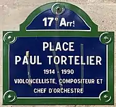 Street sign in Paris commemorating Tortelier