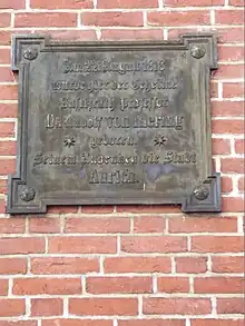 Plaquette at the birthplace of Rudolf von Jhering in Aurich (Germany)
