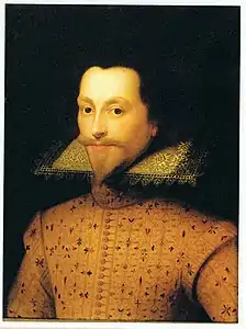 Portrait of Sir Henry Kingsmill (1587-1625) by William Larkin. (Oil on panel, 23 x 17 inches). Sir Henry lived at Sydmonton from 1619 until his death in 1625.