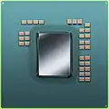 The 65&nbsp;nm high-performance PowerXCell 8i with extra capacitors on top due to decoupling needed for noise introduced by the DDR2 interface