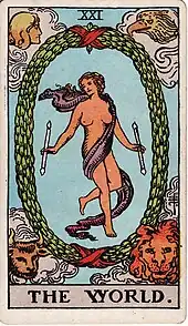 The World card from the Rider-Waite tarot deck (1909)