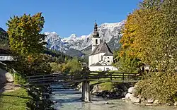 The Church of St. Sebastian, with the Reiter Alpe in background