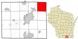 Location of the Town of Lima in Rock County and the state of Wisconsin.