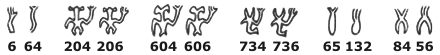 ligatures of various glyphs with the allographs 6 and 64