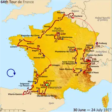 Route of the 1977 Tour de France