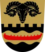 Head of ram pictured in the former coat of arms of Sääminki, Finland