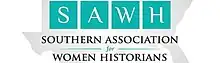 SAWH – Southern Association for Women Historians – against background of map of southern states in U.S.