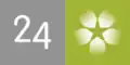 SVT24's third logo from 2003 to 2007 was designed by Wirström Design, the logo includes a gray square with the number 24 on it and a green square with petals and a star in the center of it.
